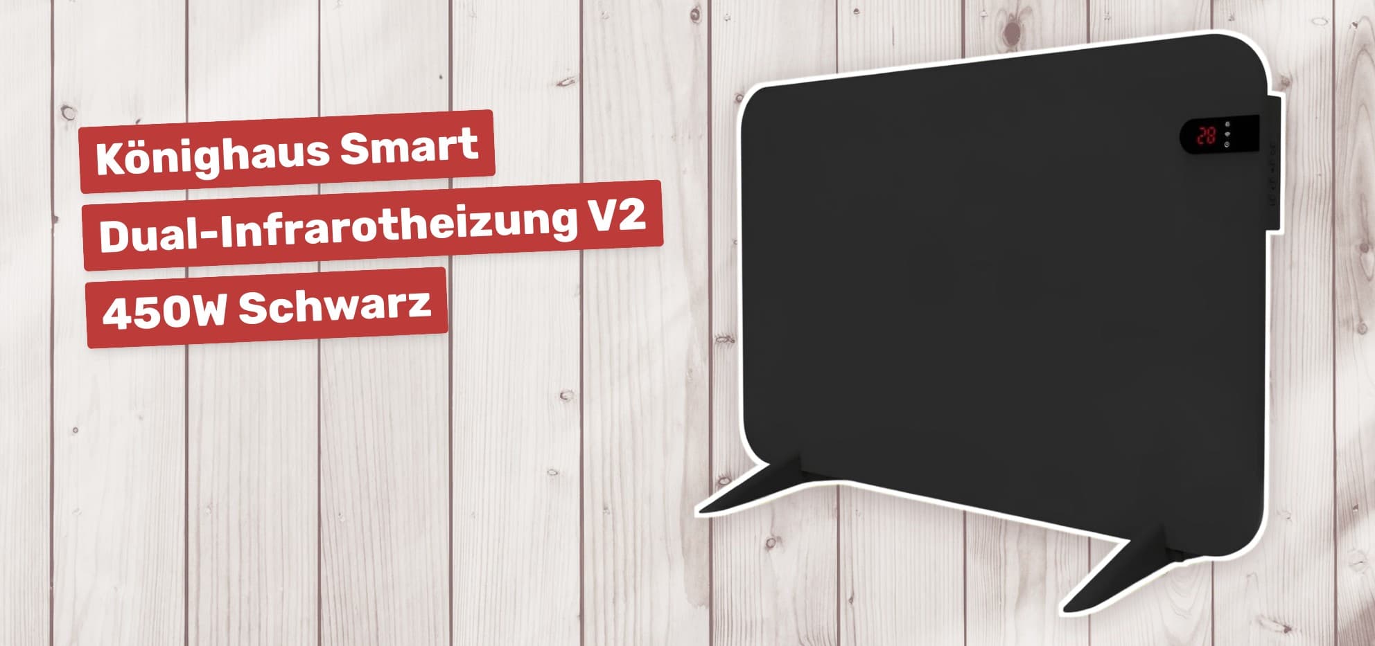 Könighaus Smart Dual-Infrarotheizung V2 450W Schwarz